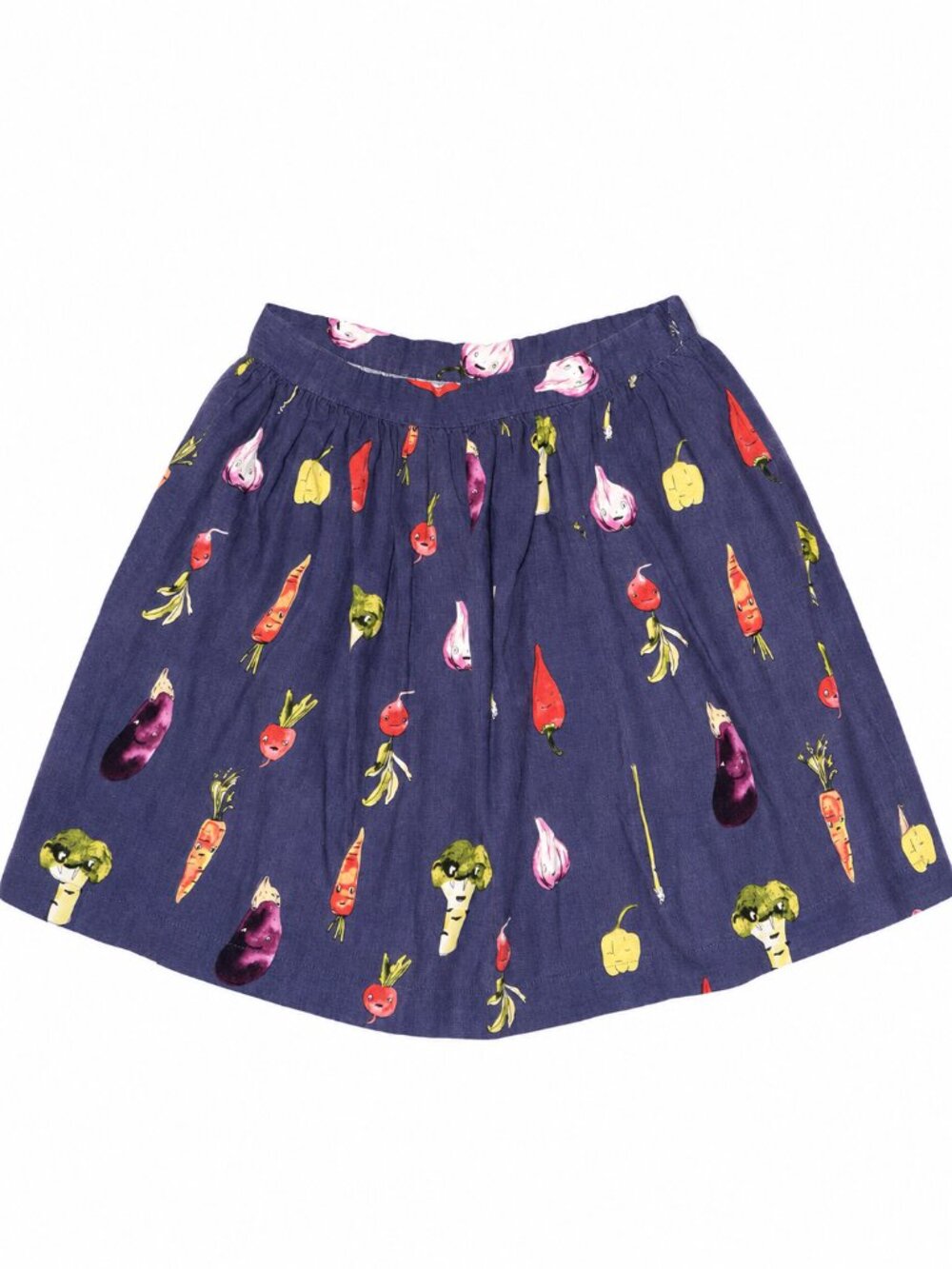 Pepaloves Women’s L Veggie Print Pleated Midi Skirt Blue Purple Twee Pockets